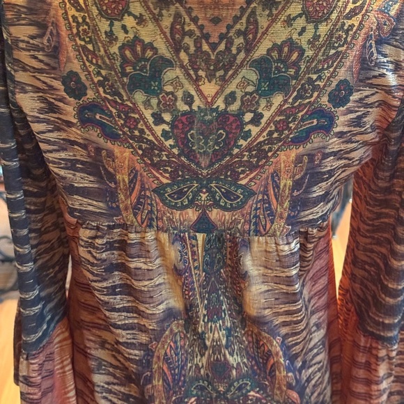 Dressbarn Boho Peasant Size Small Bell Sleeves Women’s Blouse Southwestern Print - Picture 2 of 16